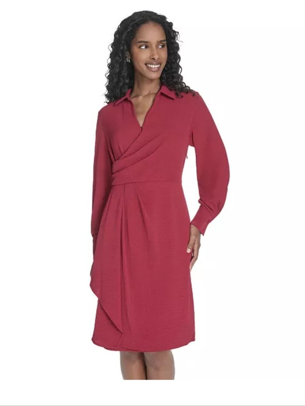 Calvin Klein NWT Size 4 Raspberry Pink Wrap Drape Long Sleeve Dress $134